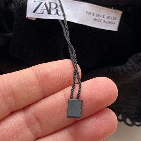 Zara Contrast Organza Sweater Small Puff Sheer Sleeves Collar Witchy Goblin Goth - Picture 9 of 16